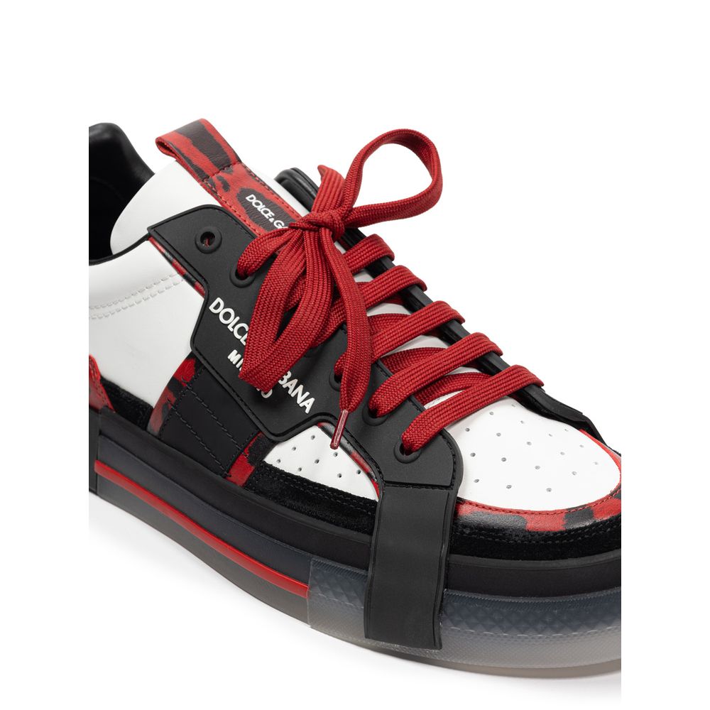 Black And White Leather Sneaker-Dolce & Gabbana-LabelTerrace.com