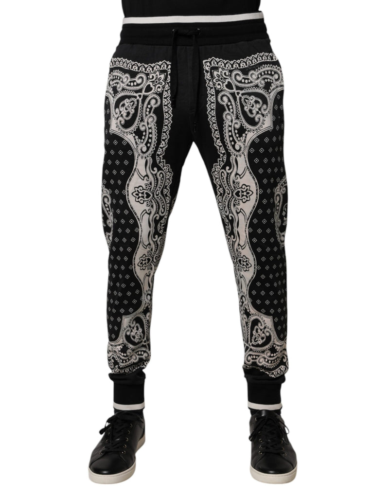 Black Bandana Cotton Jogger Pants-Dolce & Gabbana-LabelTerrace.com