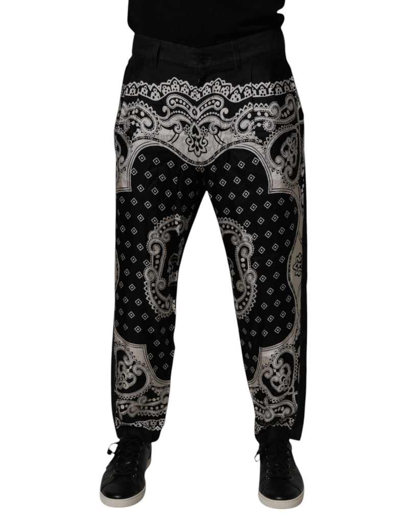 Black Bandana Cotton Skinny Denim Jeans-Dolce & Gabbana-LabelTerrace.com