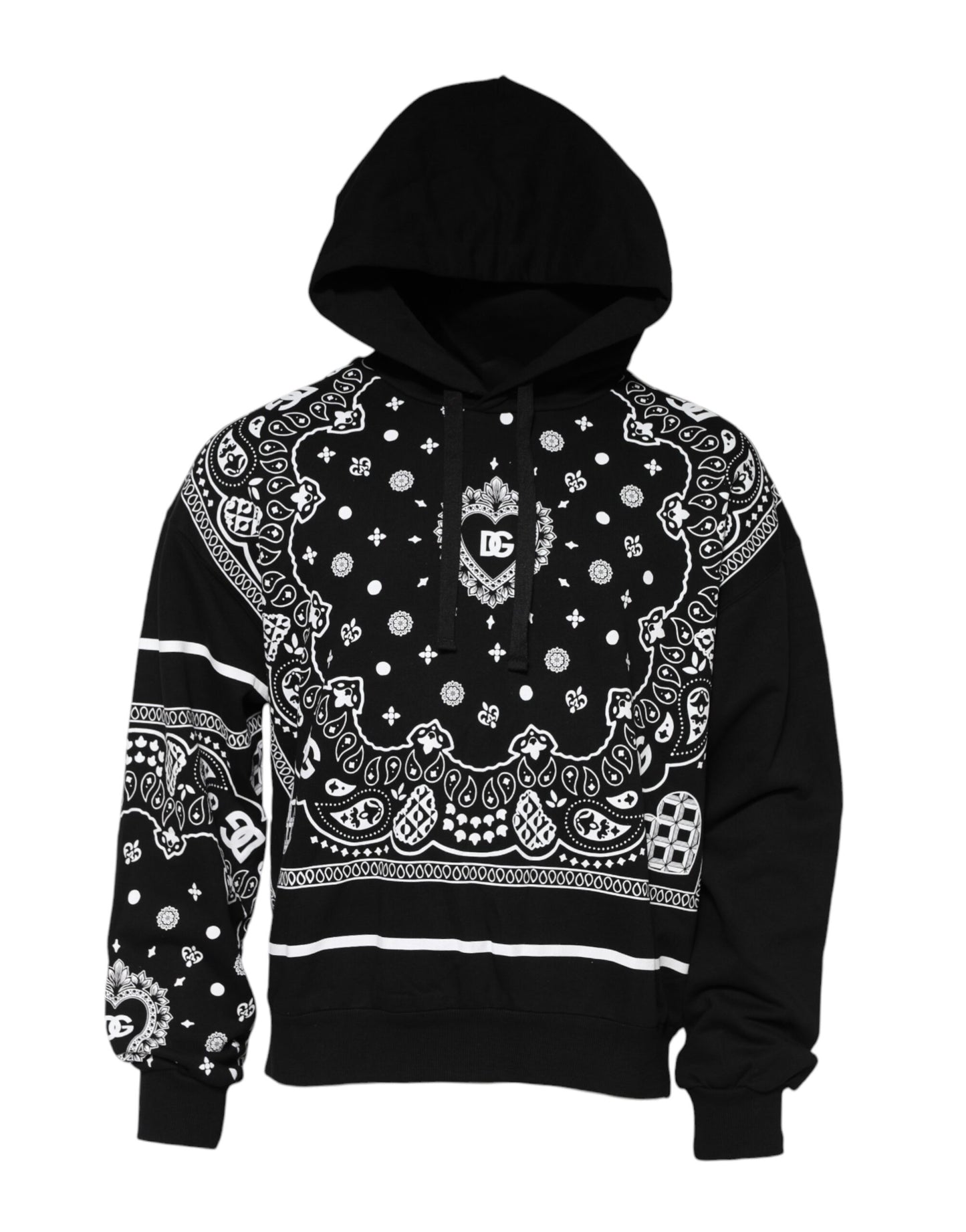 Black Bandana Hooded Men Sweatshirt Sweater-Dolce & Gabbana-LabelTerrace.com