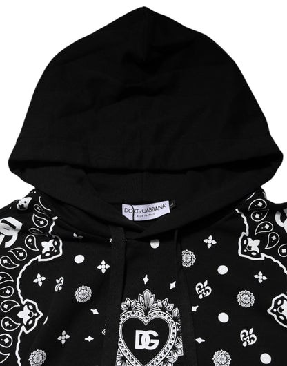 Black Bandana Hooded Men Sweatshirt Sweater-Dolce & Gabbana-LabelTerrace.com