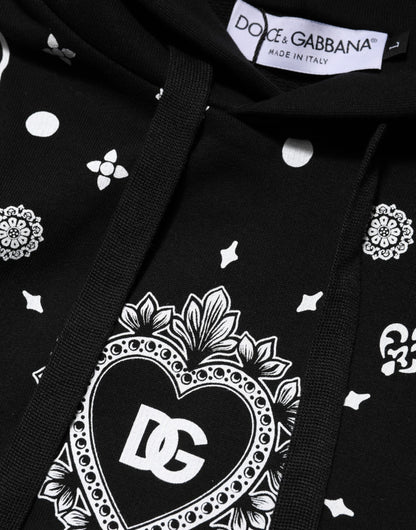 Black Bandana Hooded Men Sweatshirt Sweater-Dolce & Gabbana-LabelTerrace.com