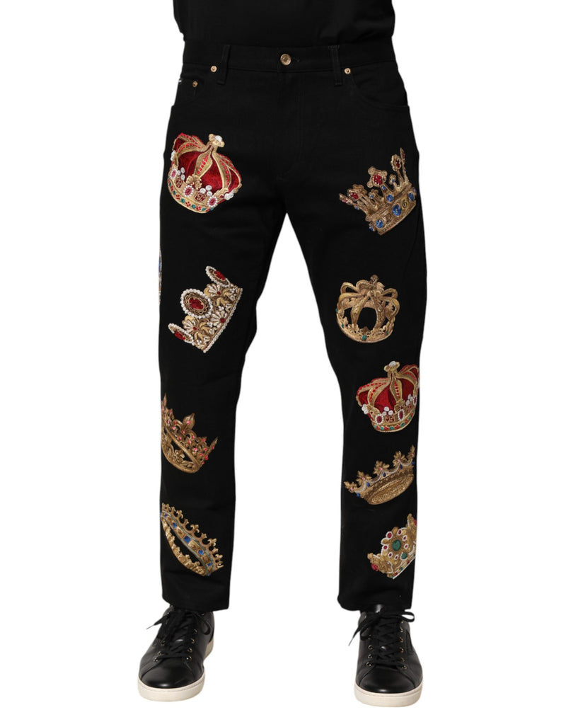 Black Baroque Royal Men Dress Trouser Pants-Dolce & Gabbana-LabelTerrace.com