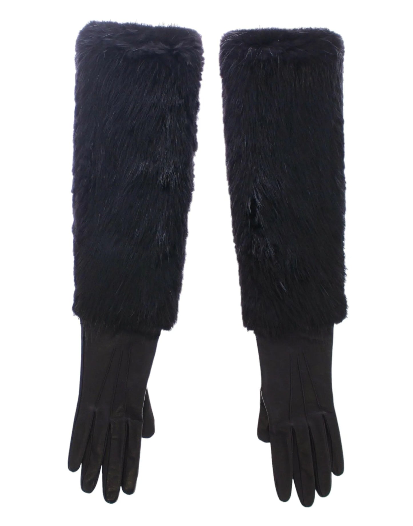 Black Beaver Fur Lambskin Leather Elbow Gloves-Dolce & Gabbana-LabelTerrace.com