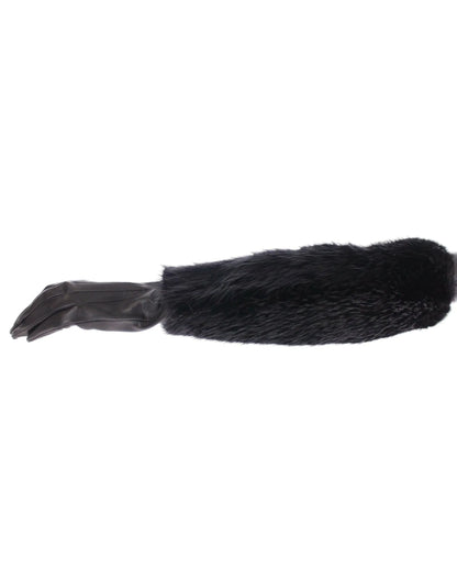 Black Beaver Fur Lambskin Leather Elbow Gloves-Dolce & Gabbana-LabelTerrace.com