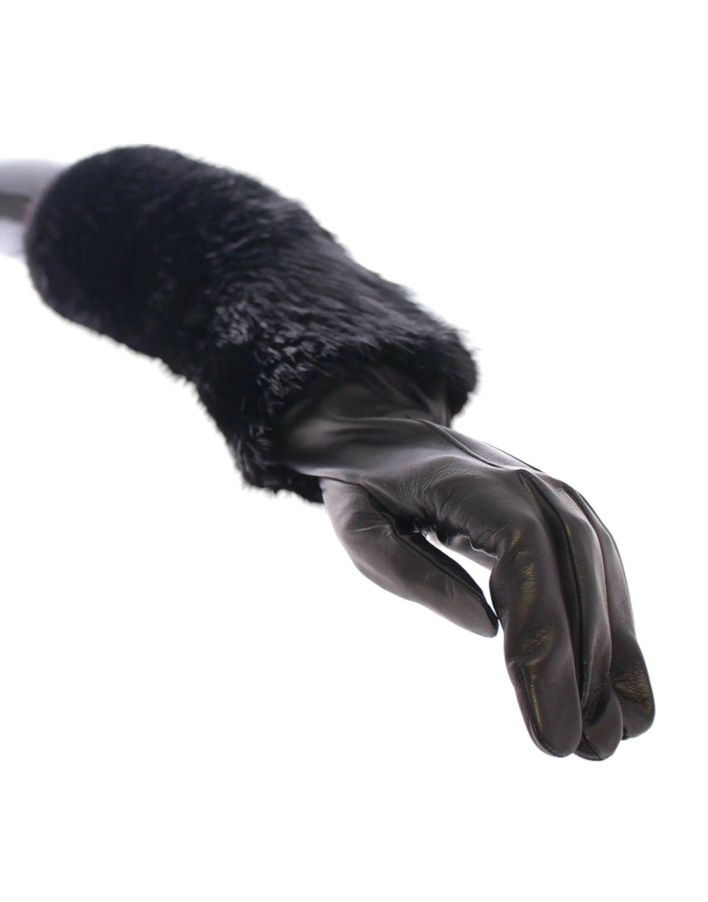 Black Beaver Fur Lambskin Leather Elbow Gloves-Dolce & Gabbana-LabelTerrace.com