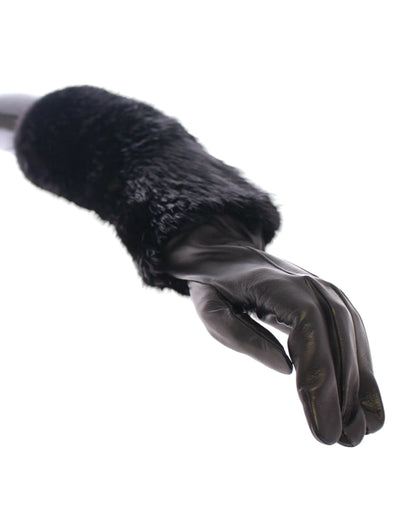 Black Beaver Fur Lambskin Leather Elbow Gloves-Dolce & Gabbana-LabelTerrace.com