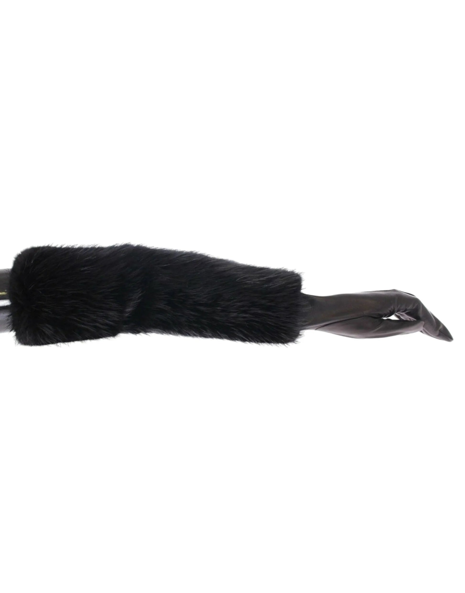 Black Beaver Fur Lambskin Leather Elbow Gloves-Dolce & Gabbana-LabelTerrace.com