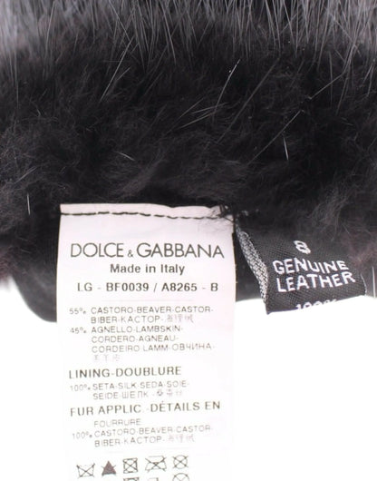 Black Beaver Fur Lambskin Leather Elbow Gloves-Dolce & Gabbana-LabelTerrace.com