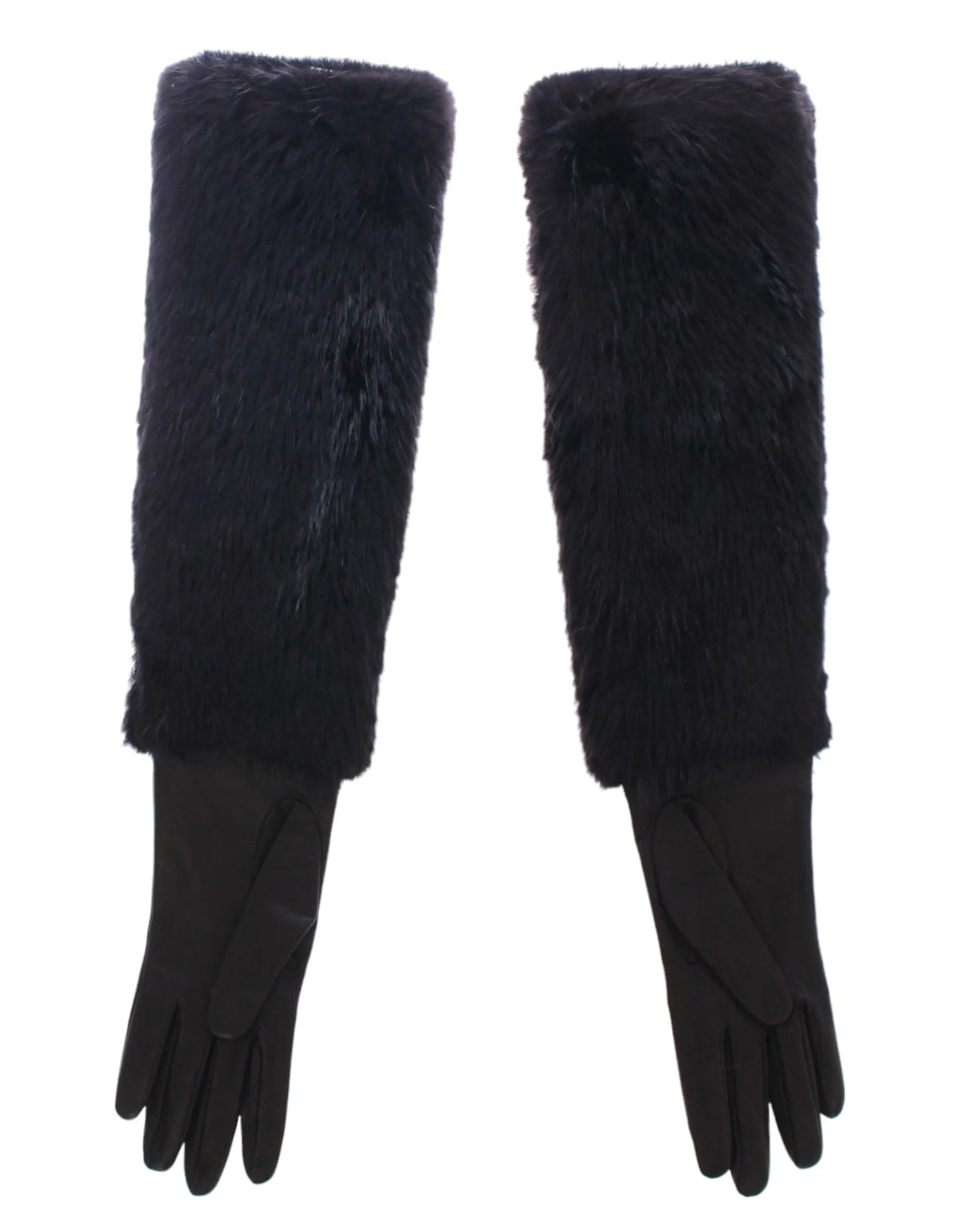 Black Beaver Fur Lambskin Leather Elbow Gloves-Dolce & Gabbana-LabelTerrace.com