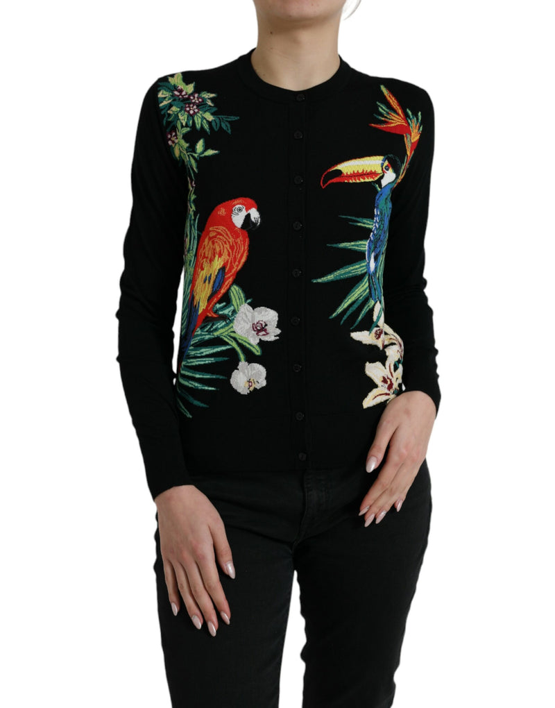 Black Bird Wool Long Sleeve Cardigan Sweater-Dolce & Gabbana-LabelTerrace.com