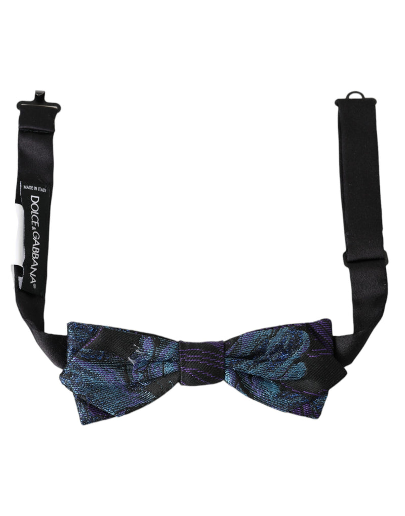 Black Blue Brocade Adjustable Neck Men Bow Tie-Dolce & Gabbana-LabelTerrace.com