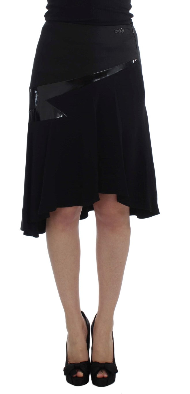 Black Blue Cotton Stretch Straight Skirt-Exte-LabelTerrace.com