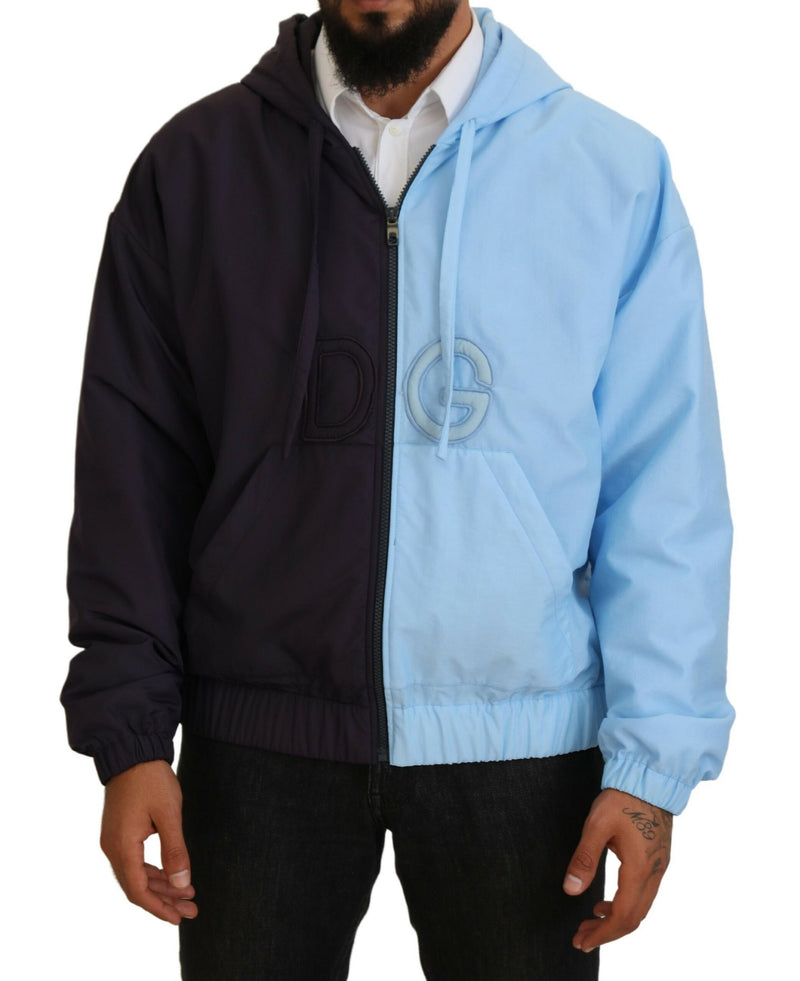 Black Blue DG Hooded Full Zip Men Jacket-Dolce & Gabbana-LabelTerrace.com