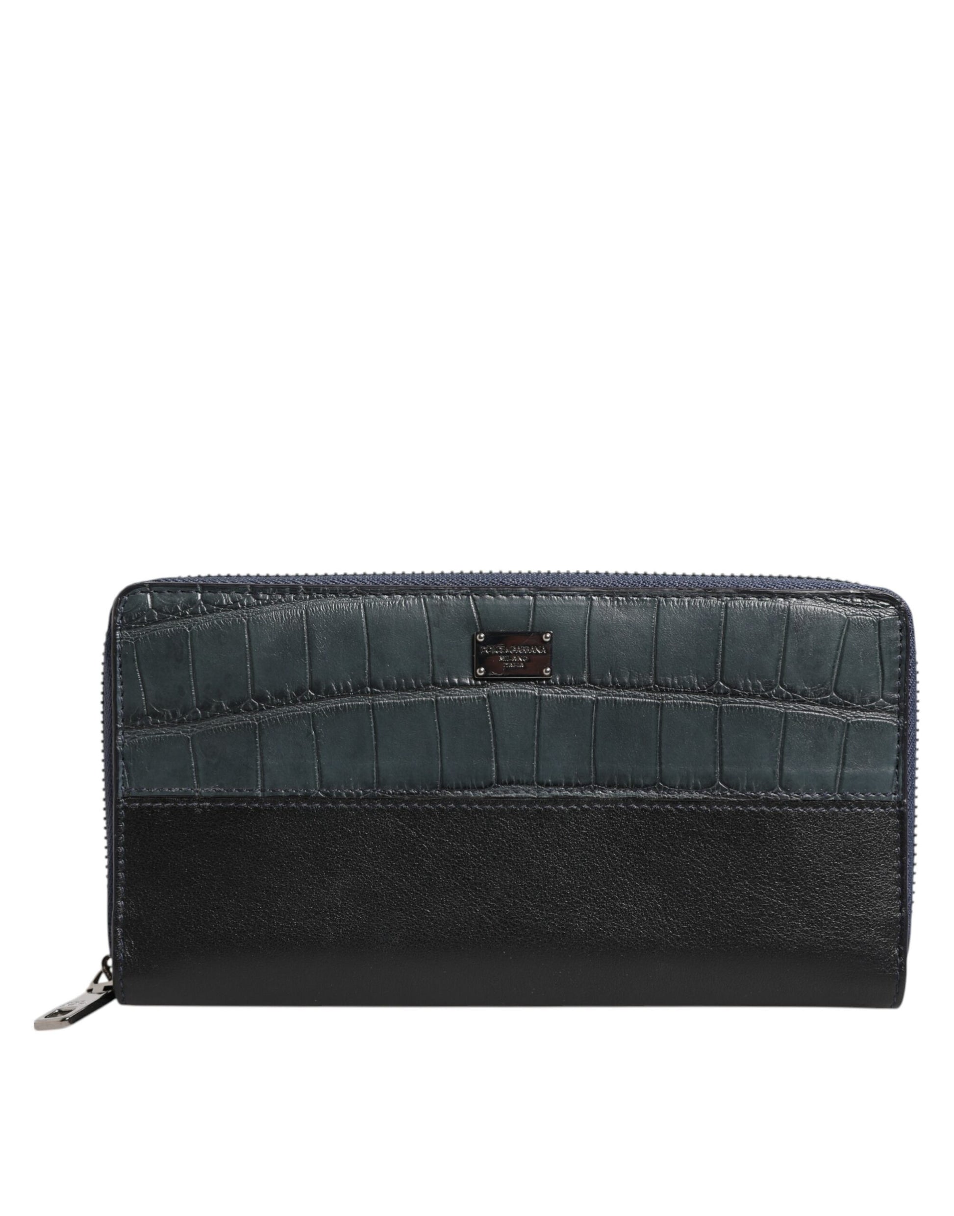 Black Blue Exotic Leather Men Continental Clutch Wallet-Dolce & Gabbana-LabelTerrace.com