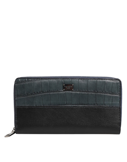 Black Blue Exotic Leather Men Continental Clutch Wallet-Dolce & Gabbana-LabelTerrace.com
