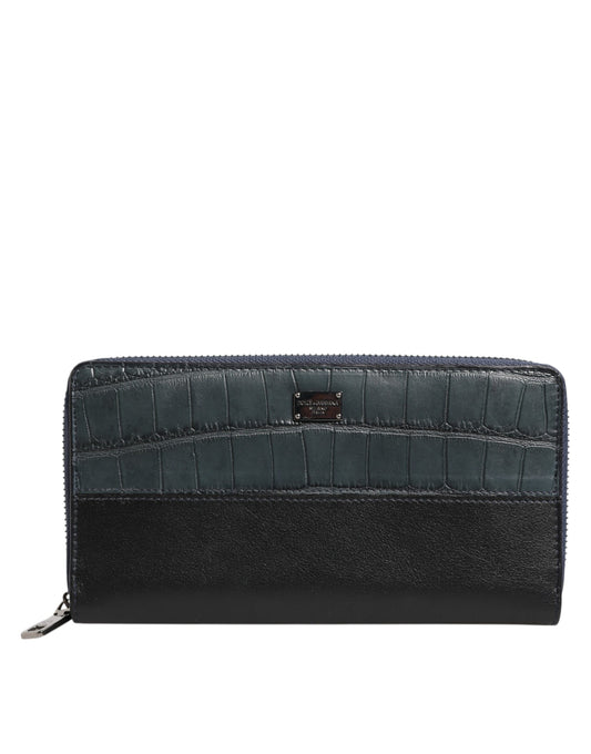 Black Blue Exotic Leather Men Continental Clutch Wallet-Dolce & Gabbana-LabelTerrace.com