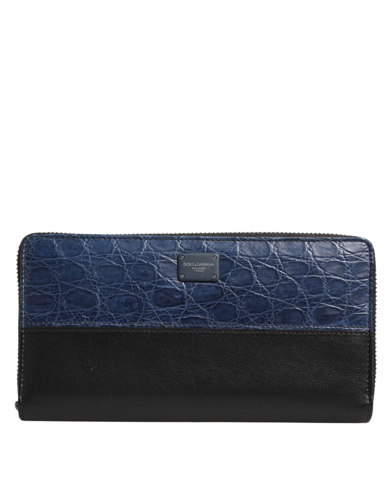 Black Blue Exotic Leather Men Continental Clutch Wallet-Dolce & Gabbana-LabelTerrace.com