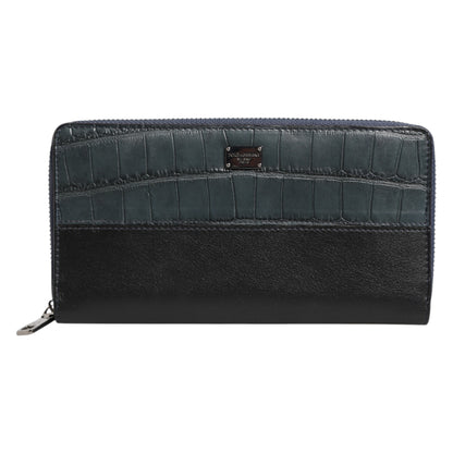 Black Blue Exotic Leather Men Continental Clutch Wallet-Dolce & Gabbana-LabelTerrace.com