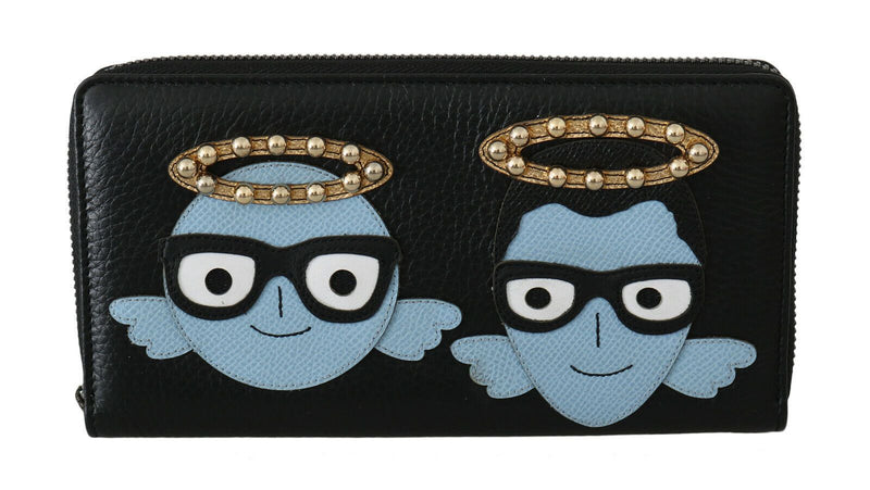 Black Blue Leather #DGFAMILY Zipper Continental Wallet-Dolce & Gabbana-LabelTerrace.com