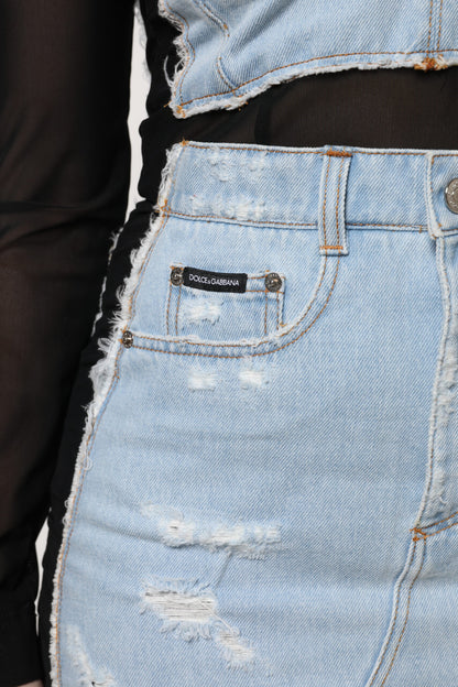 Black Blue Long Sleeves Denim Mini Dress-Dolce & Gabbana-LabelTerrace.com