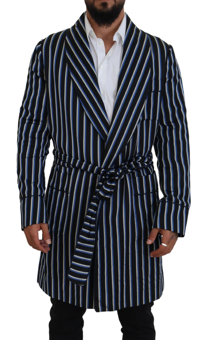 Black Blue Martini Printed Lining Robe-Dolce & Gabbana-LabelTerrace.com