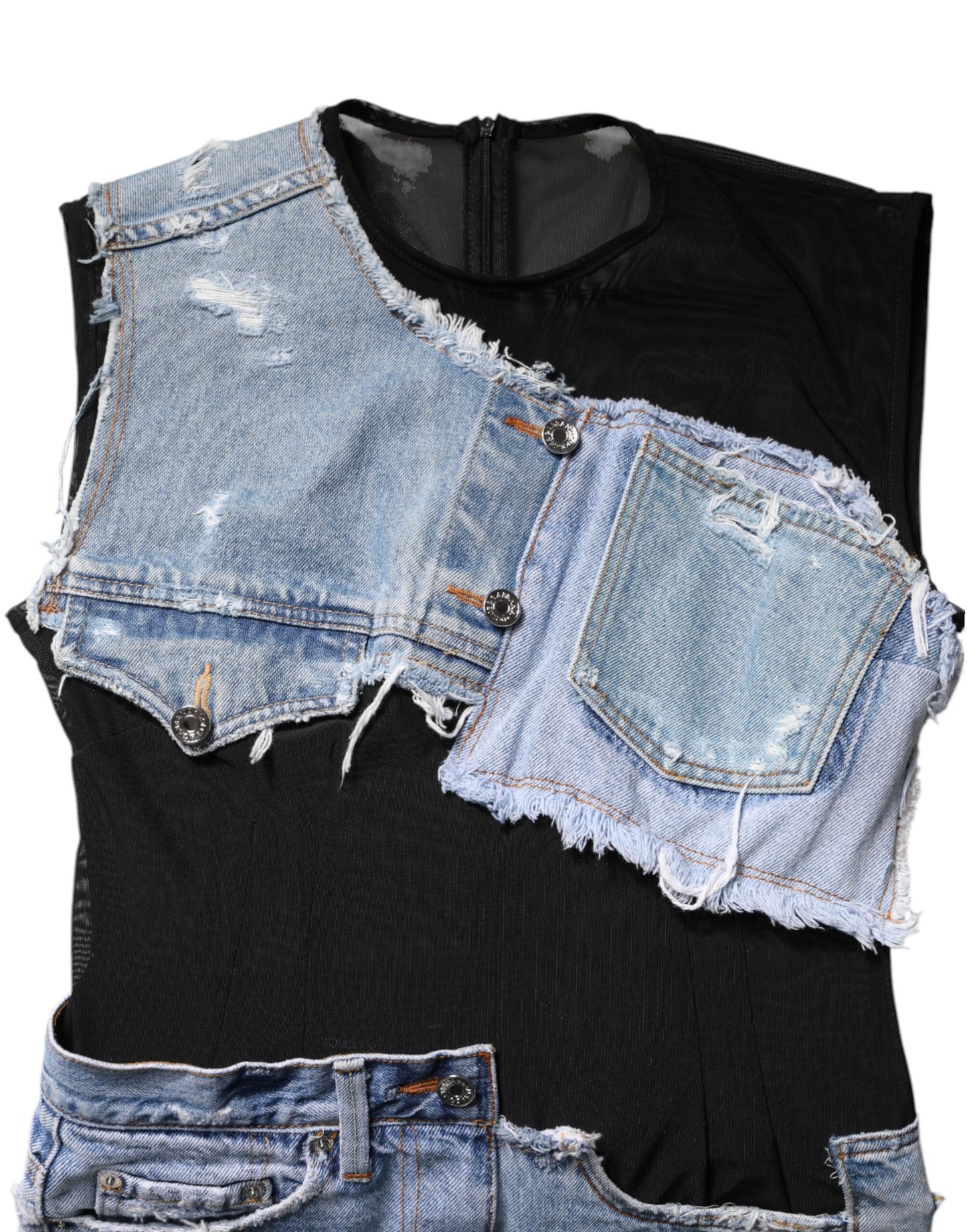 Black Blue Sleeveless Denim Mini Dress-Dolce & Gabbana-LabelTerrace.com