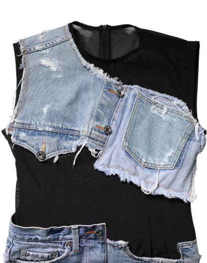 Black Blue Sleeveless Denim Mini Dress-Dolce & Gabbana-LabelTerrace.com