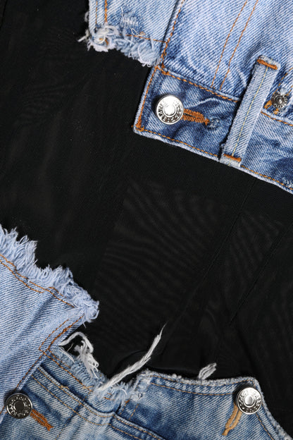 Black Blue Sleeveless Denim Mini Dress-Dolce & Gabbana-LabelTerrace.com