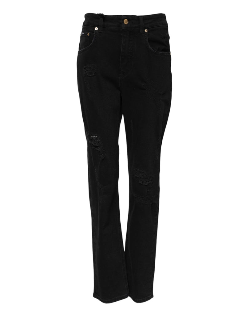Black Boyfriend Cotton Flared Denim Jeans-Dolce & Gabbana-LabelTerrace.com