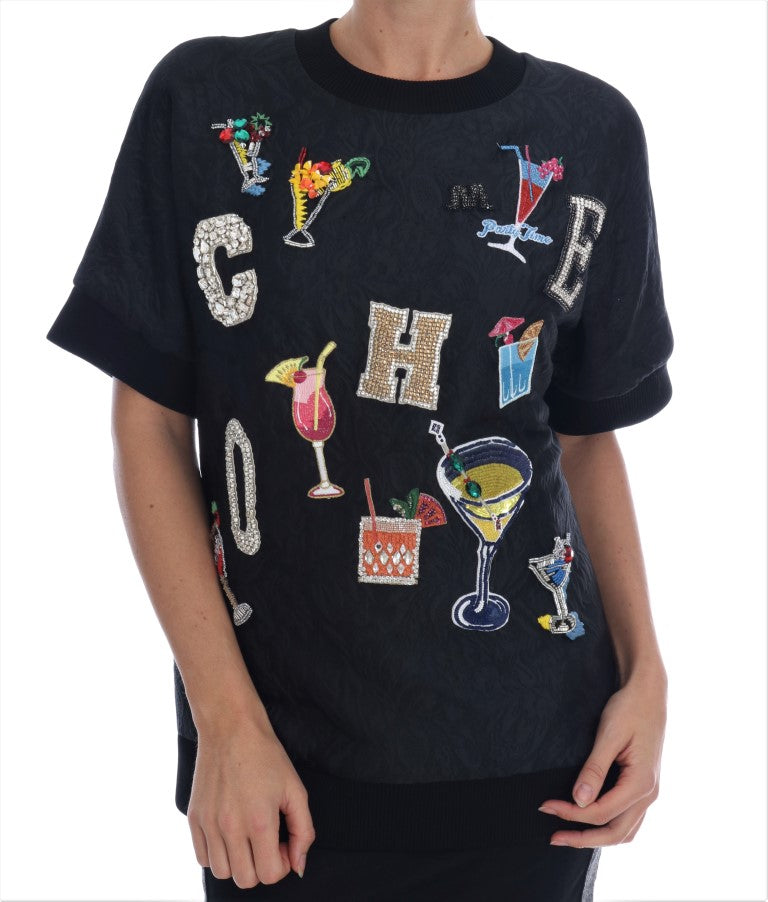 Black Brocade Cocktail Crystal Sweater-Dolce & Gabbana-LabelTerrace.com