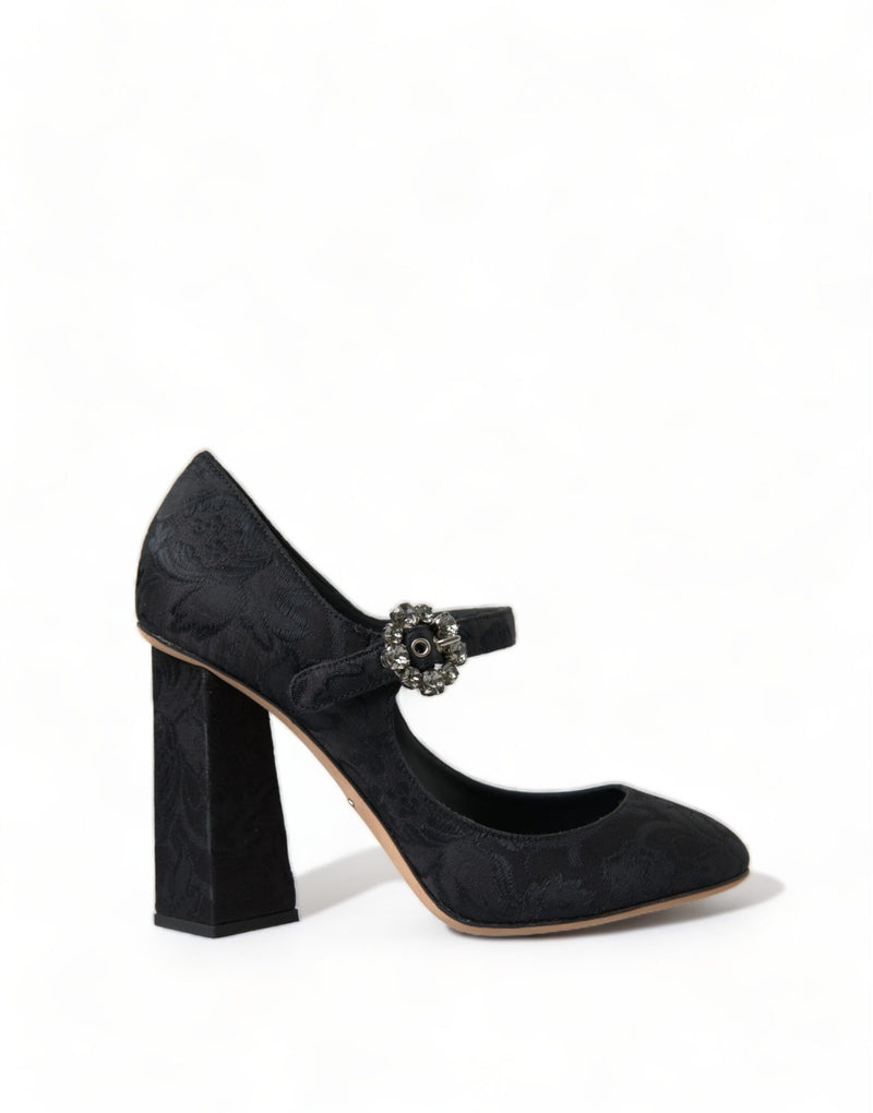 Black Brocade Mary Janes Heels Pumps Shoes-Dolce & Gabbana-LabelTerrace.com