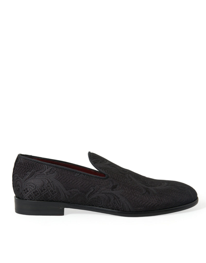 Black Brocade Men Slip On Loafer Dress Shoes-Dolce & Gabbana-LabelTerrace.com