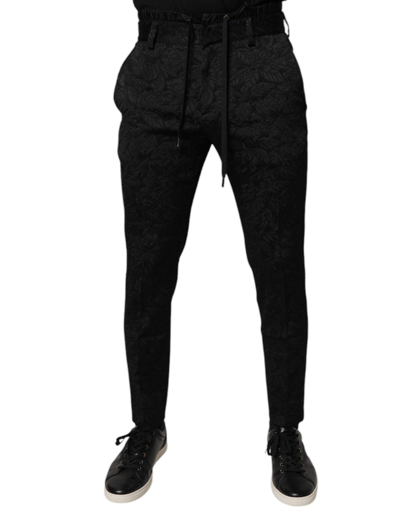 Black Brocade Polyester Skinny Dress Pants-Dolce & Gabbana-LabelTerrace.com