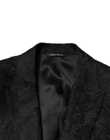 Black Brocade Single Breasted 2 Piece Suit