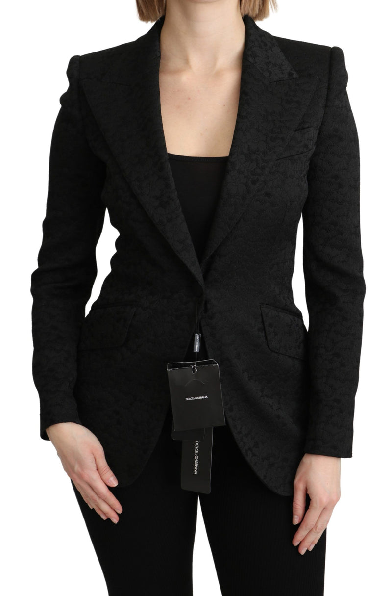 Black Brocade Single Breasted Blazer Jacket-Dolce & Gabbana-LabelTerrace.com