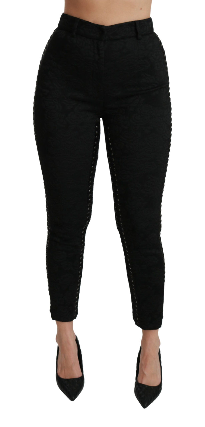 Black Brocade Skinny High Waist Pants-Dolce & Gabbana-LabelTerrace.com