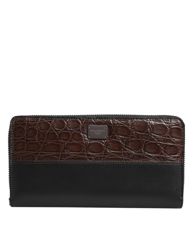 Black Brown Exotic Leather Men Continental Clutch Wallet-Dolce & Gabbana-LabelTerrace.com