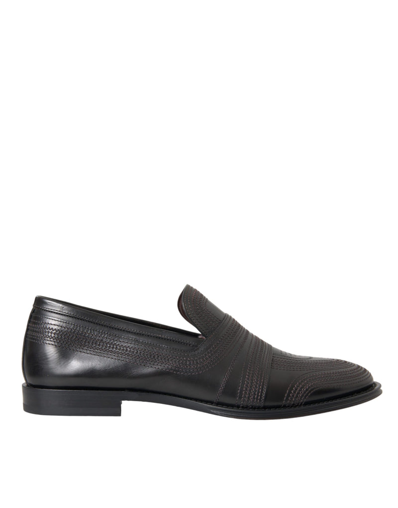 Black Brown Leather Loafer Men Dress Shoes-Dolce & Gabbana-LabelTerrace.com