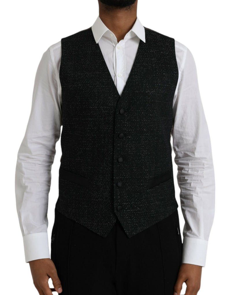 Black Brown Silk Waistcoat Dress Formal Vest-Dolce & Gabbana-LabelTerrace.com