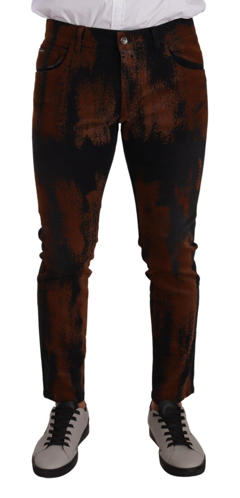 Black Brown Tie Dye Cotton Skinny Denim Jeans-Dolce & Gabbana-LabelTerrace.com