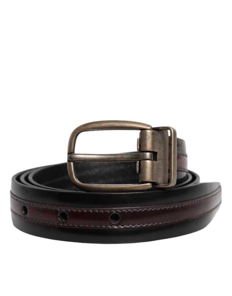 Black Burgundy Calfskin Metal Logo Buckle Belt-Dolce & Gabbana-LabelTerrace.com