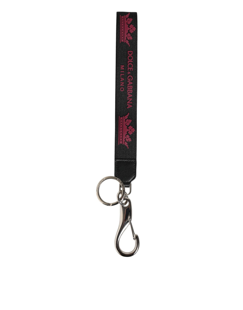 Black Burgundy Nylon DG Logo Crown Holder Keychain Keyring-Dolce & Gabbana-LabelTerrace.com