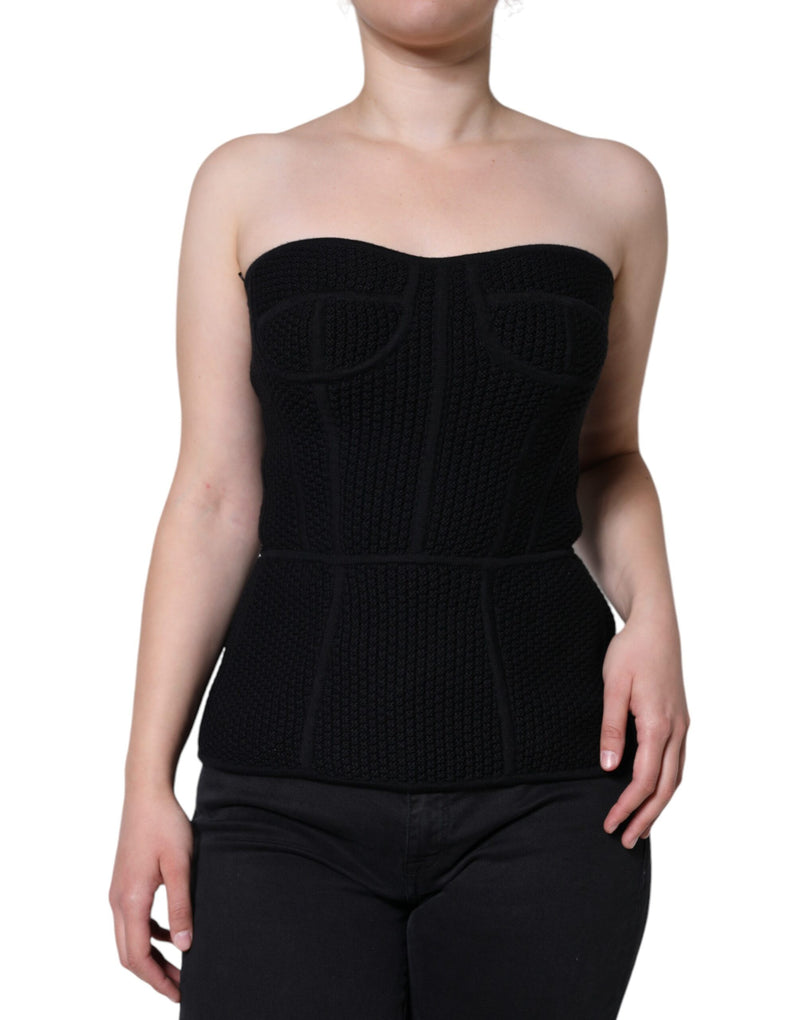 Black Bustier Sleeveless Corset Blouse Top-Dolce & Gabbana-LabelTerrace.com