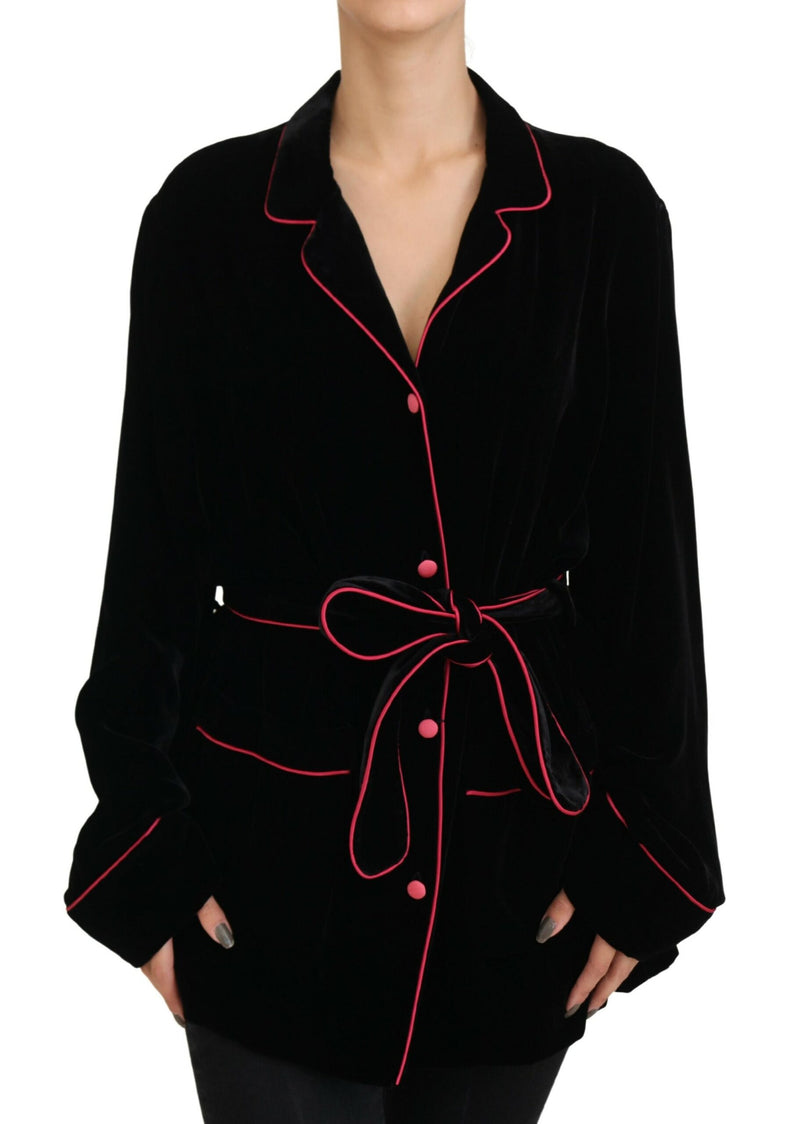 Black Button Belted Blazer Viscose Jacket-Dolce & Gabbana-LabelTerrace.com