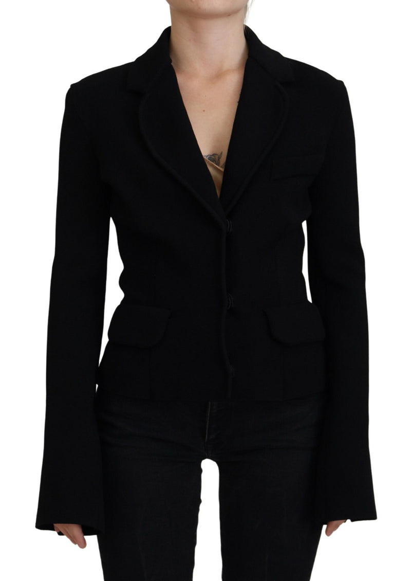 Black Button Cardigan Blazer Viscose Jacket-Dolce & Gabbana-LabelTerrace.com