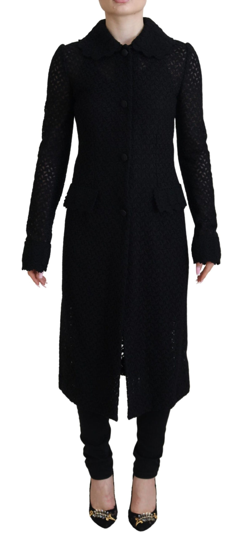 Black Button Down Long Blazer Cotton Jacket-Dolce & Gabbana-LabelTerrace.com