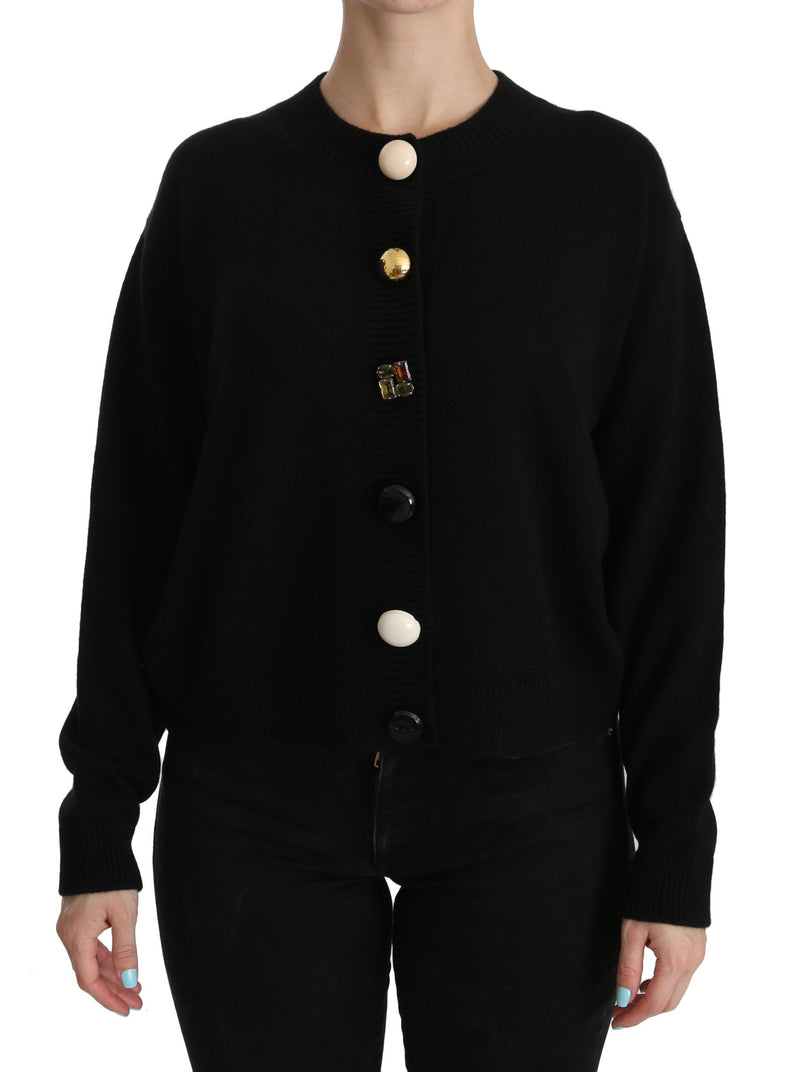 Black Button Embellished Cardigan Sweater-Dolce & Gabbana-LabelTerrace.com