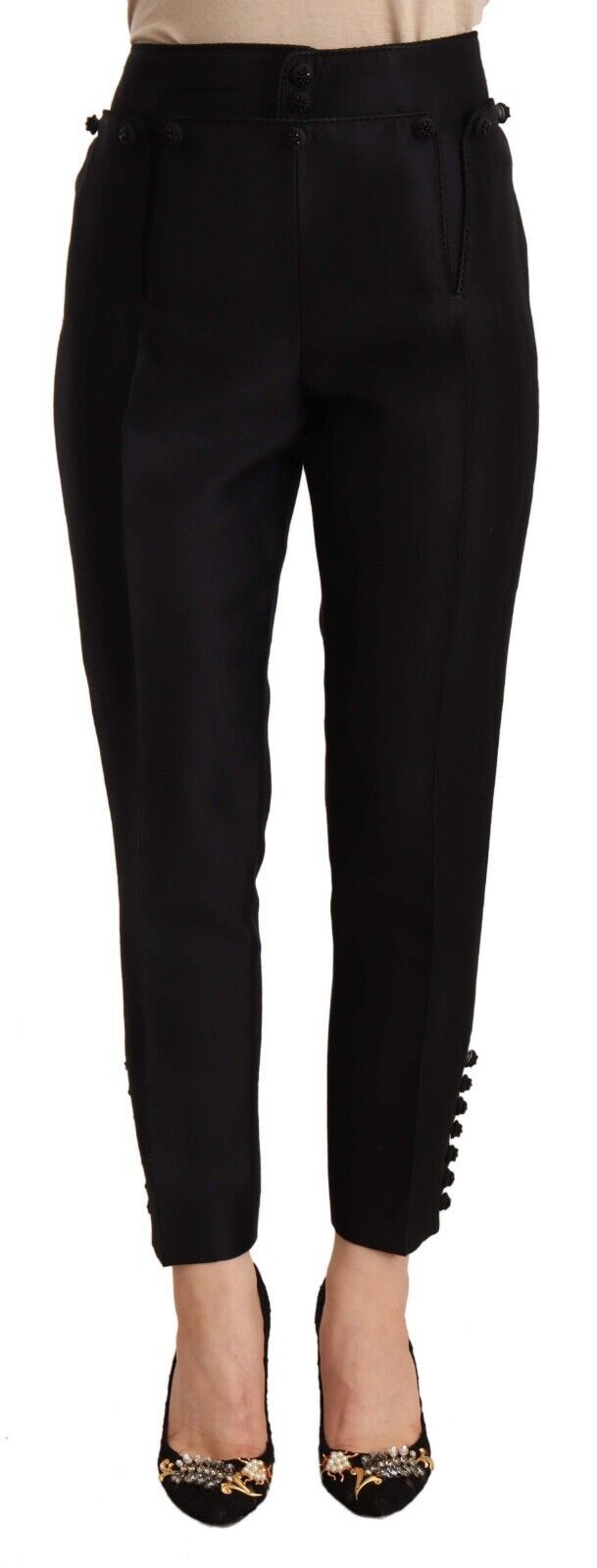 Black Button Embellished Cropped High Waist Pants-Dsquared²-LabelTerrace.com