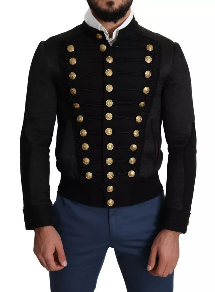 Black Button Embellished Military Jacket-Dolce & Gabbana-LabelTerrace.com